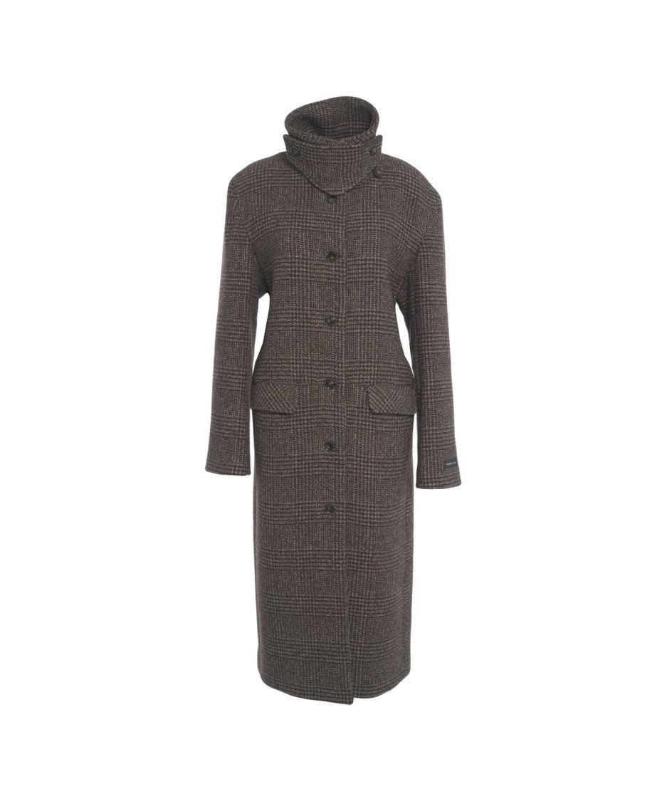 Herskind Brown Textured Wool-Blend Long Coat With High Collar