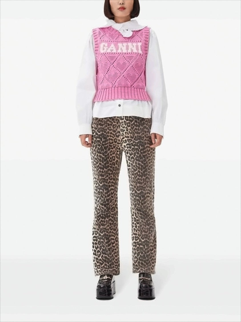 Ganni Vibrant Pink Diamond-Patterned Knit Vest