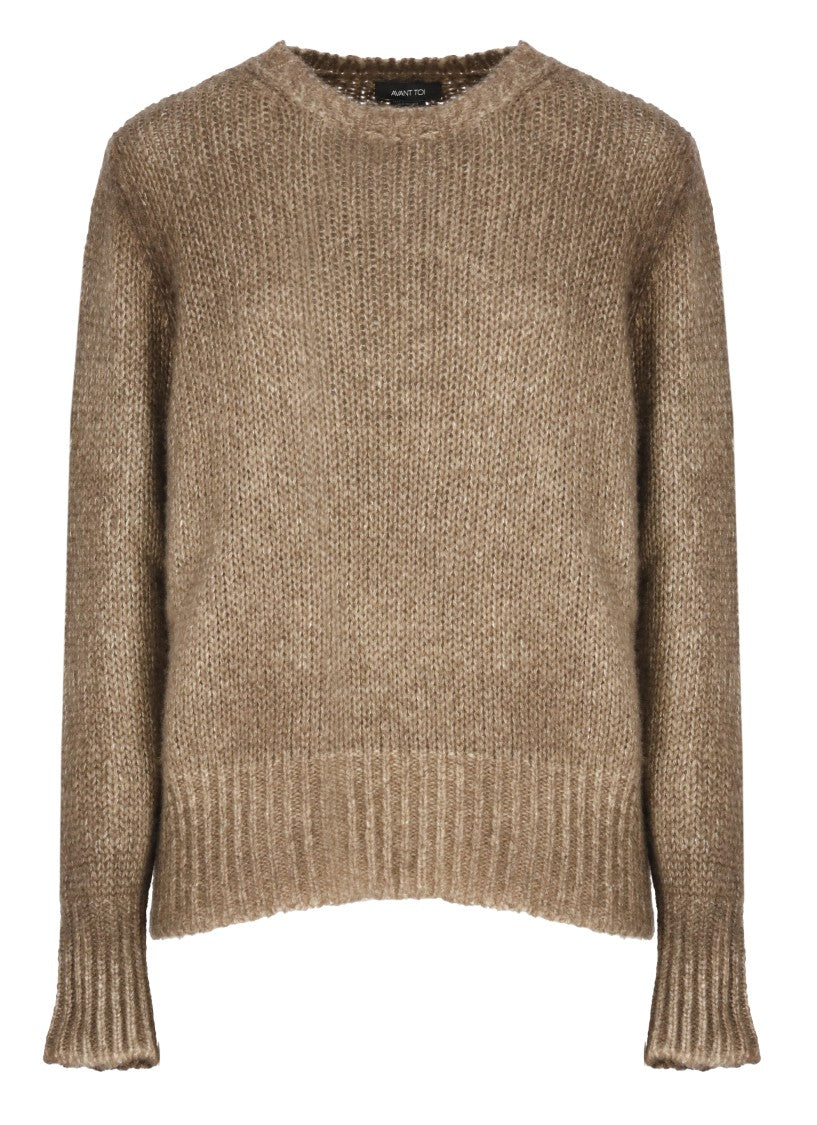 Avant Toi Melange Cashmere Sweater With Braided Texture And Ribbed Accents