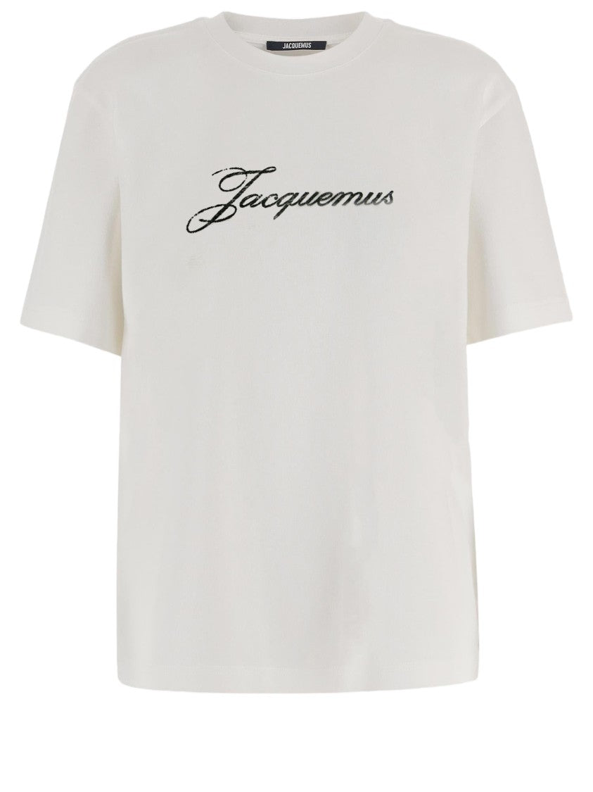 Jacquemus White Cotton T-Shirt With Contrasting Front Logo Detail