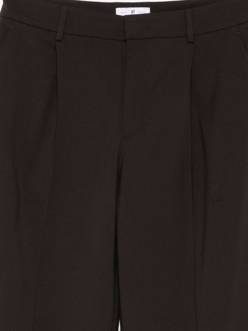 Pt Torino Dark Brown Tailored Trousers With Structured Silhouette