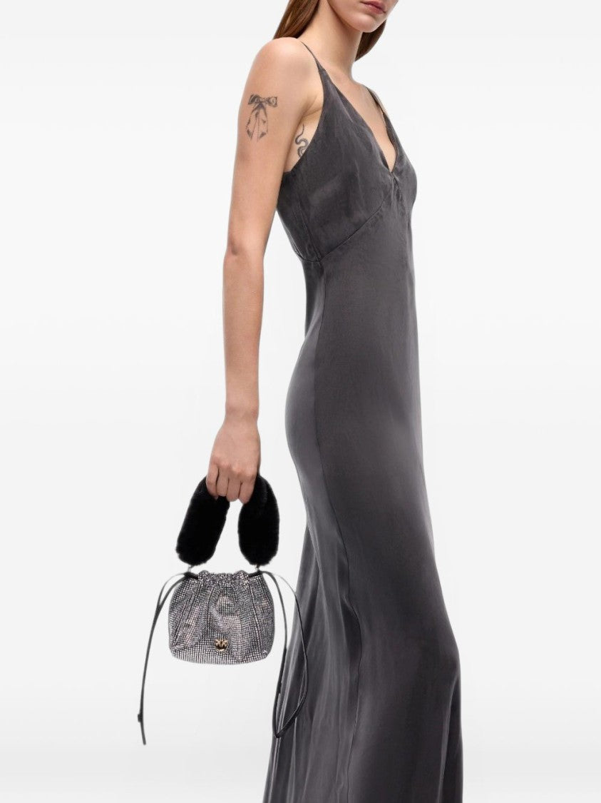 Pinko Rhinestone-Embellished Drawstring Bag With Plush Handle