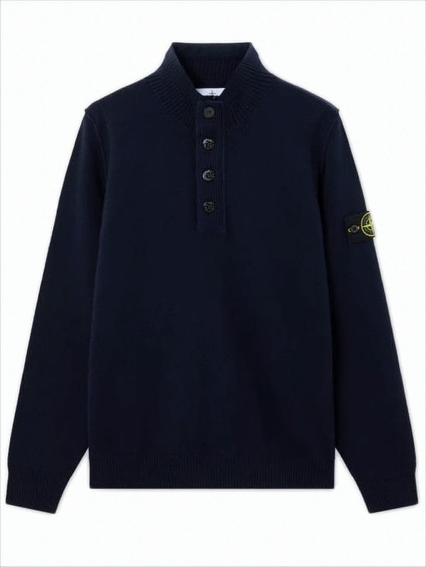Stone Island Half-Zip Knit Sweater With Ribbed Stand Collar