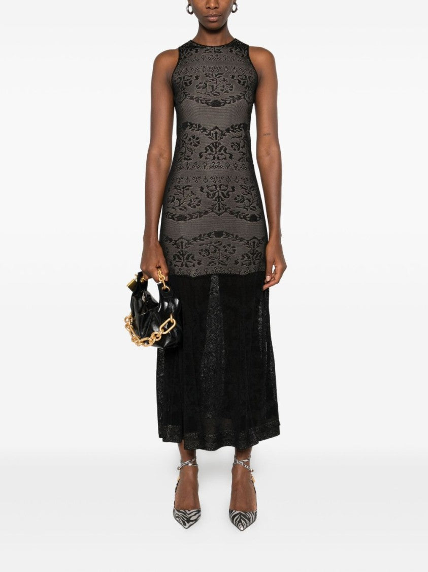 Twin-Set Fitted Bodice Maxi Dress With Floral Lace Overlay