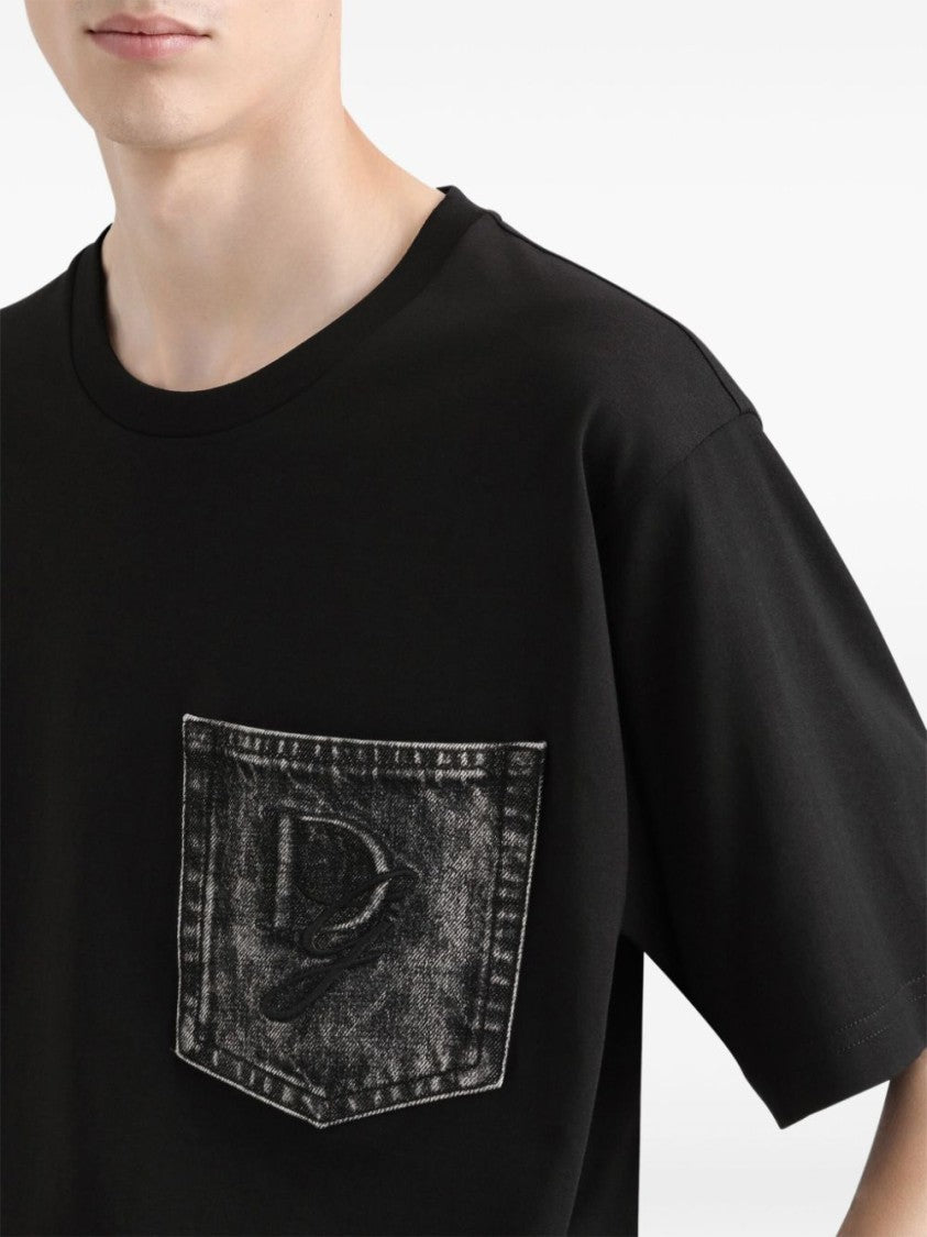 Dolce & Gabbana Embroidered Logo Black T-Shirt With Chest Pocket