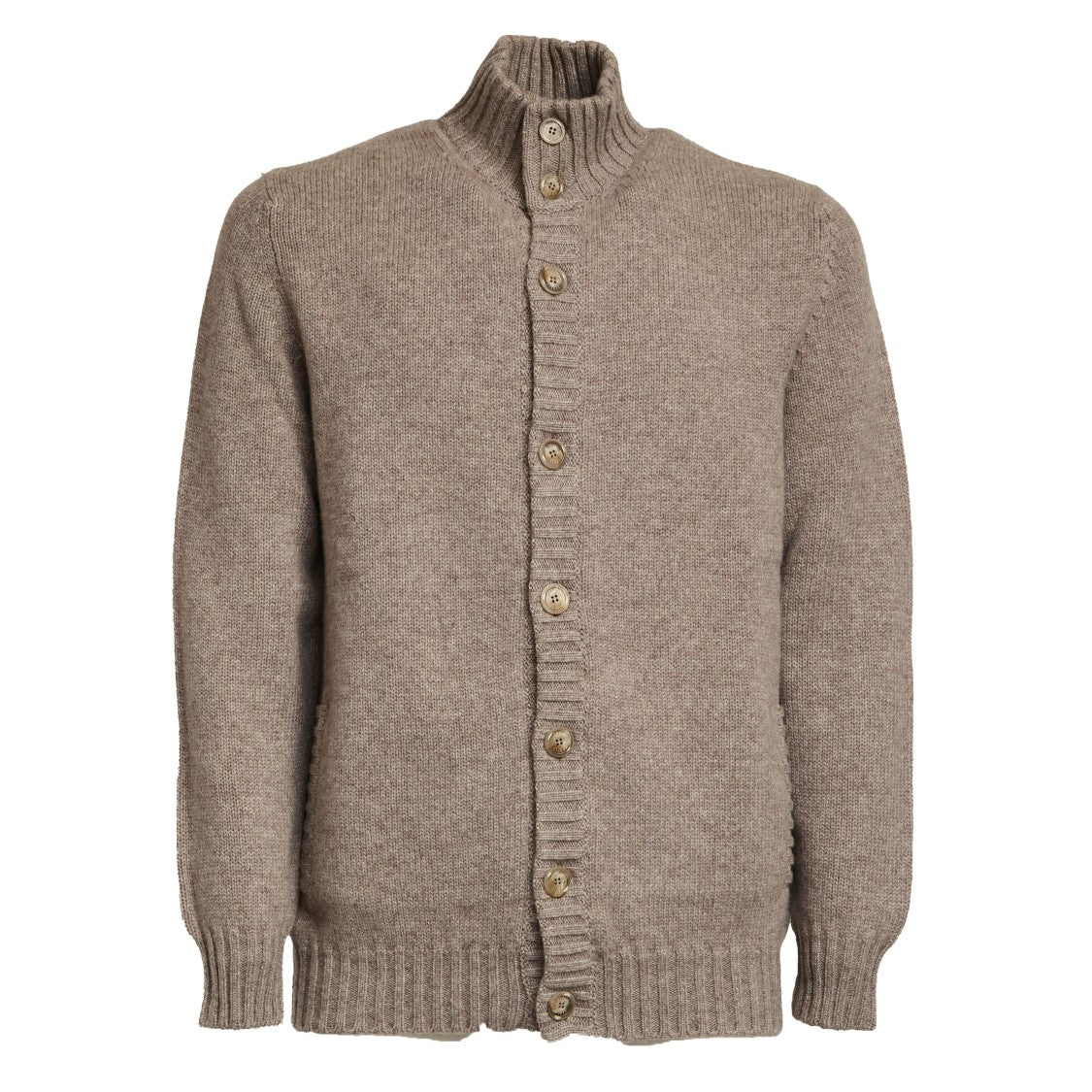 Fedeli Beige Cashmere Ribbed Detail Cardigan