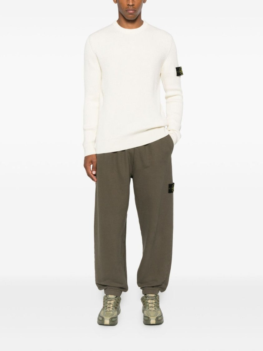 Stone Island Ivory Ribbed Knit Sweater With Crew Neckline