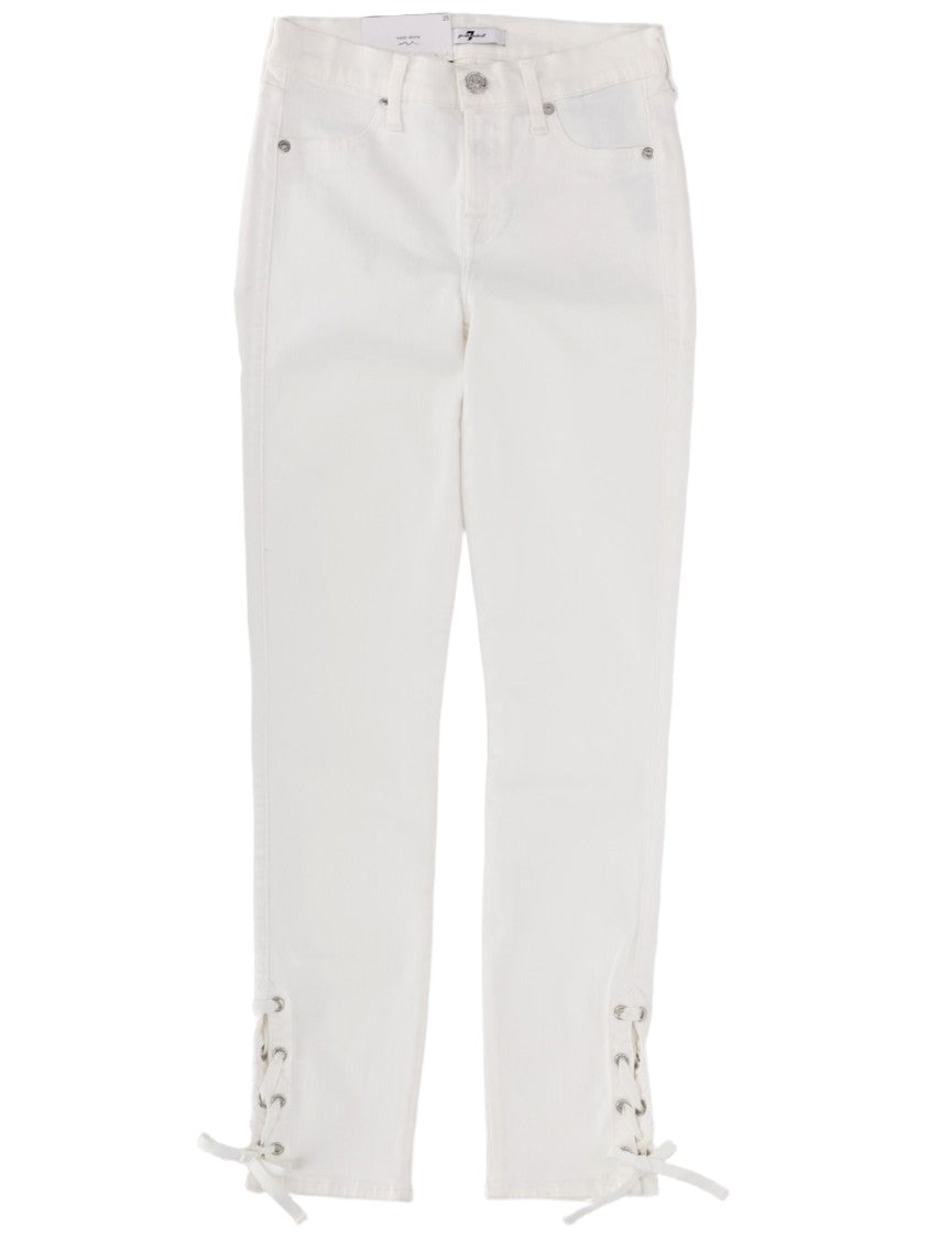 7 For All Mankind Cropped White Jeans With Lace-Up Hem Details