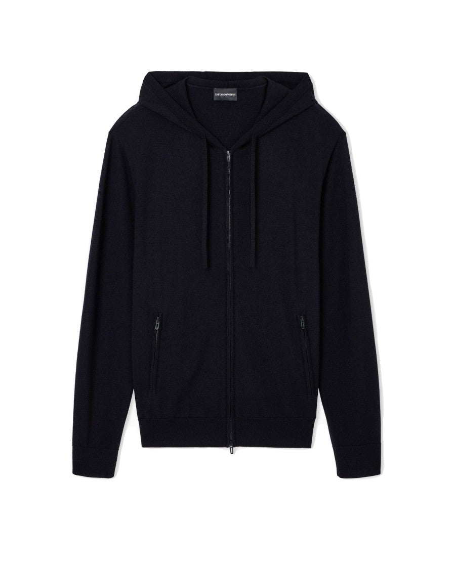 Emporio Armani Hooded Knitwear With Full Zip Closure And Ribbed Detail