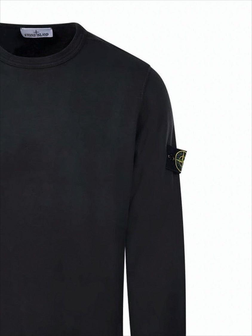 Stone Island Minimalist Long-Sleeve Black Sweatshirt With Ribbed Cuffs