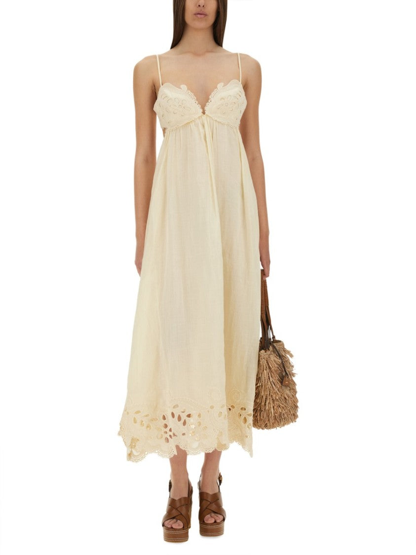 Zimmermann Coco Embroidered Linen Midi Dress