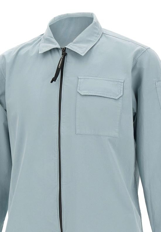 C.P. Company Light Blue Long-Sleeve Shirt With Front Zipper And Lens Detail