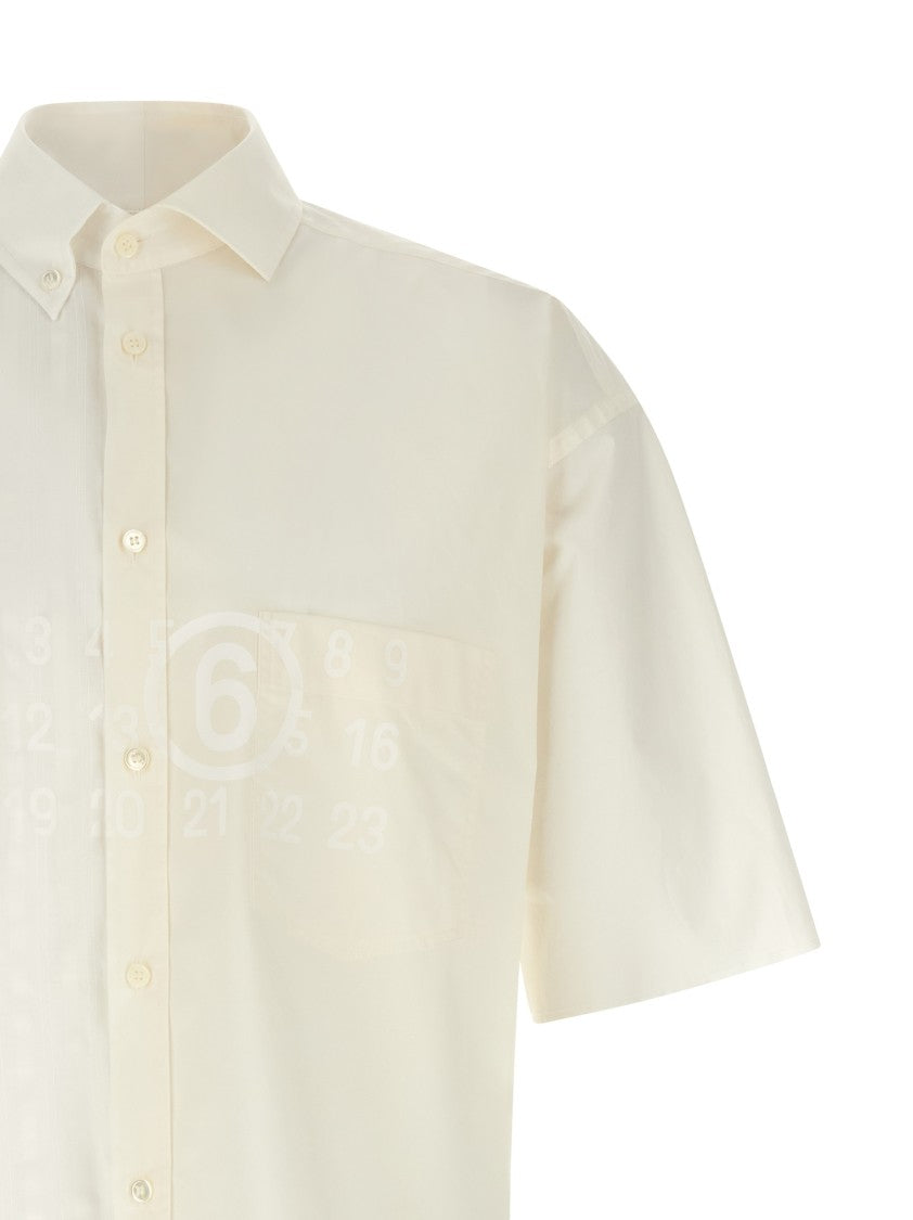 Mm6 By Maison Margiela Bi-Material Asymmetric Shirt With Subtle Logo And Patch Pocket