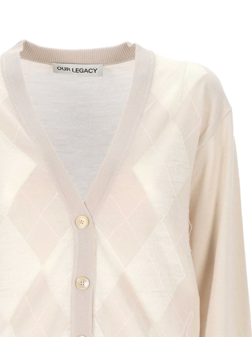 Our Legacy Lightweight Wool Cardigan With Diamond Pattern