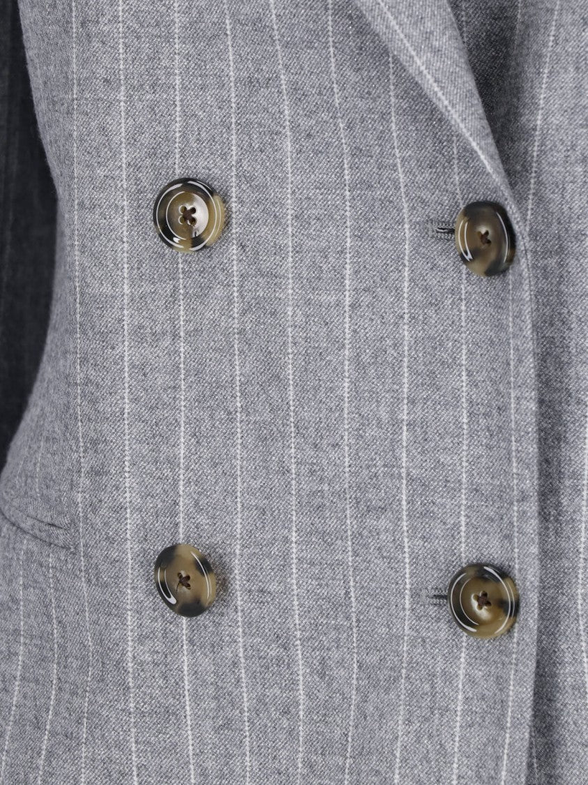 Lardini Grey Double-Breasted Pinstripe Virgin Wool Blazer