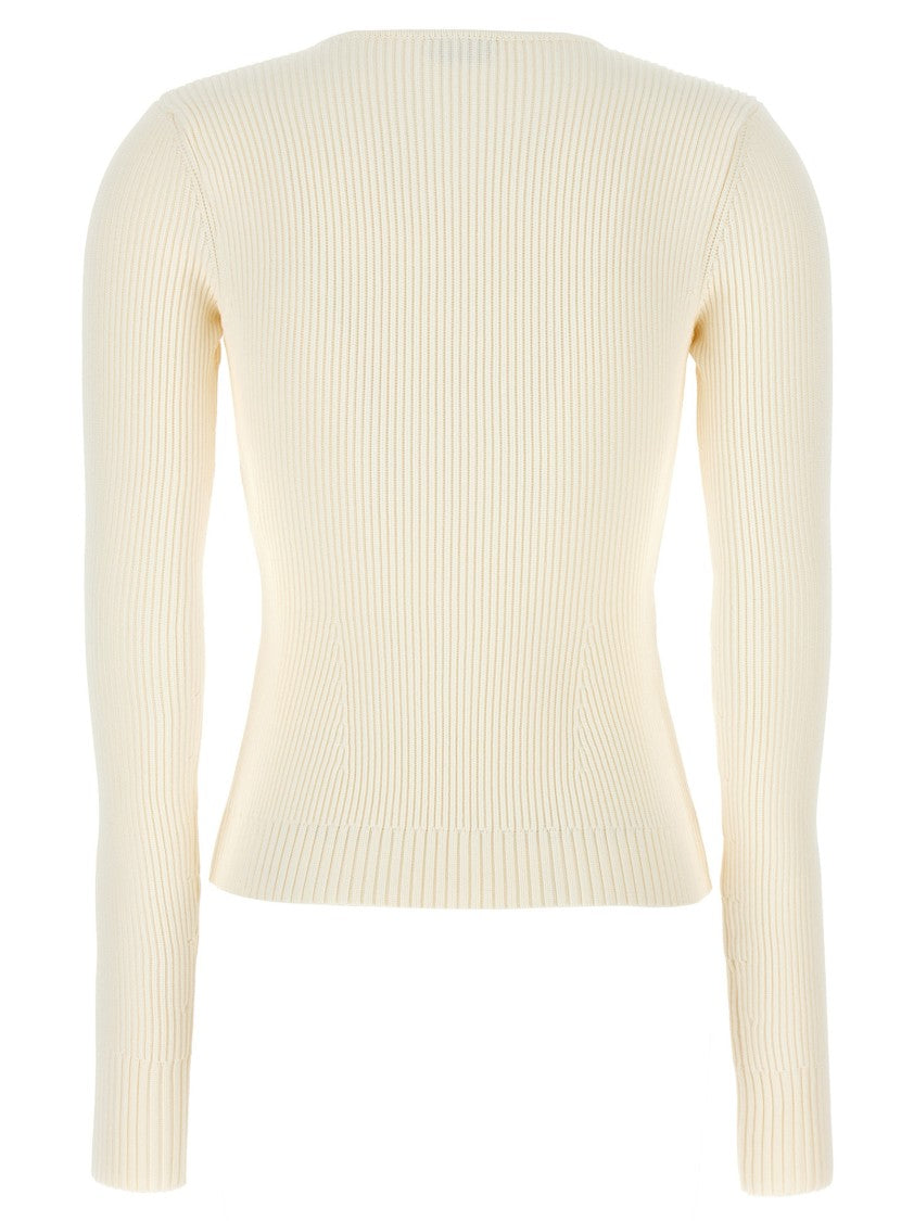Magda Butrym Ribbed Viscose Blend Sweater With Sculptural Chest Detail
