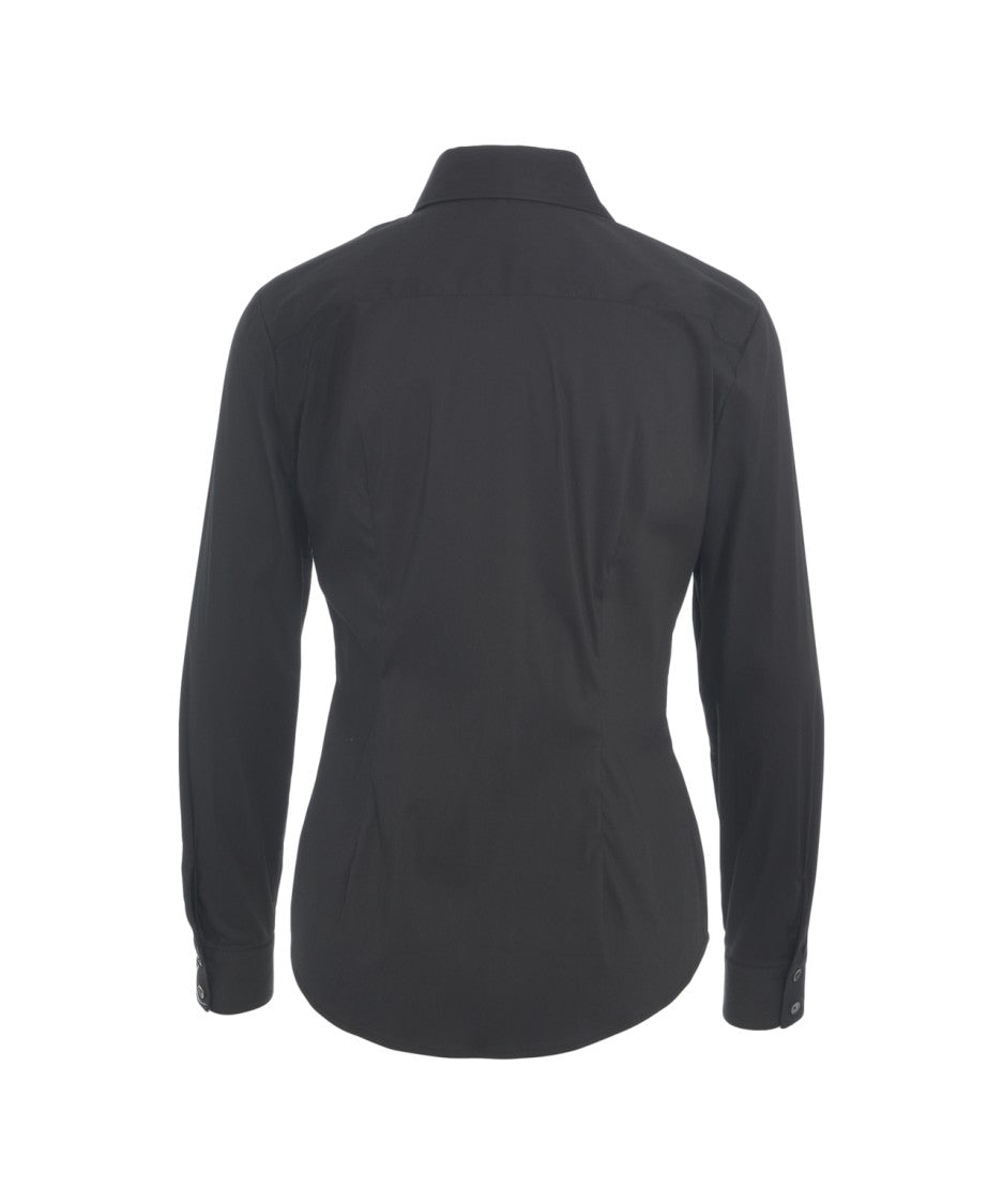Himon's Fitted Black Blouse With Ruffle Details