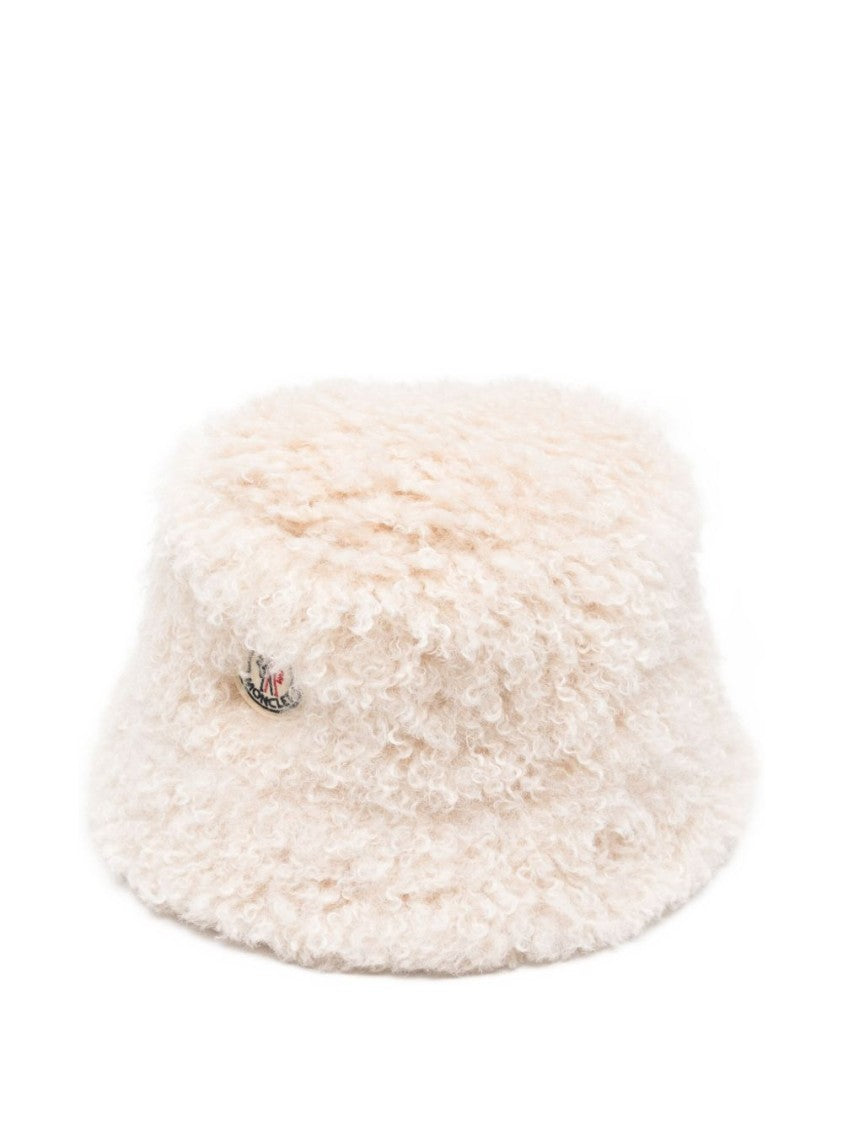 Moncler Curly Texture Cream Bucket Hat With Logo Patch