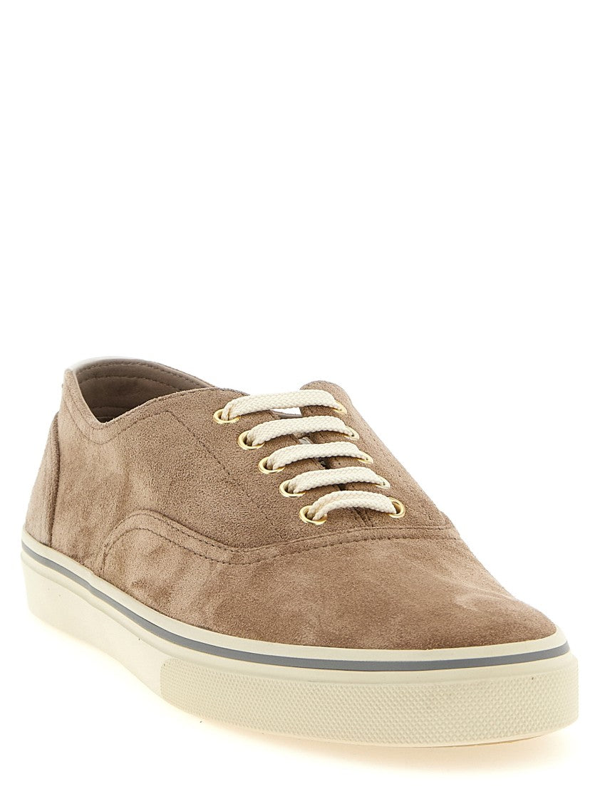 Brunello Cucinelli Inverted Suede Calfskin Sneakers With Contrasting Leather Details