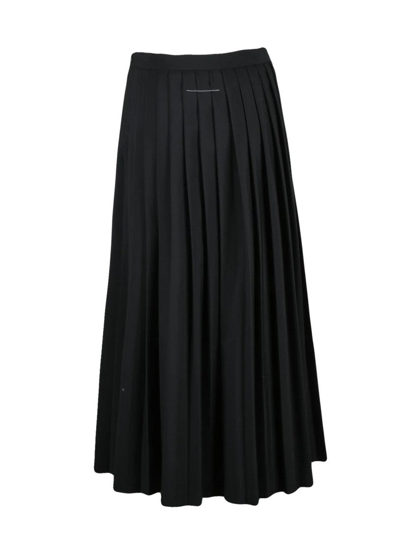 Mm6 By Maison Margiela Black Virgin Wool-Blend Zip Pleated Midi Skirt