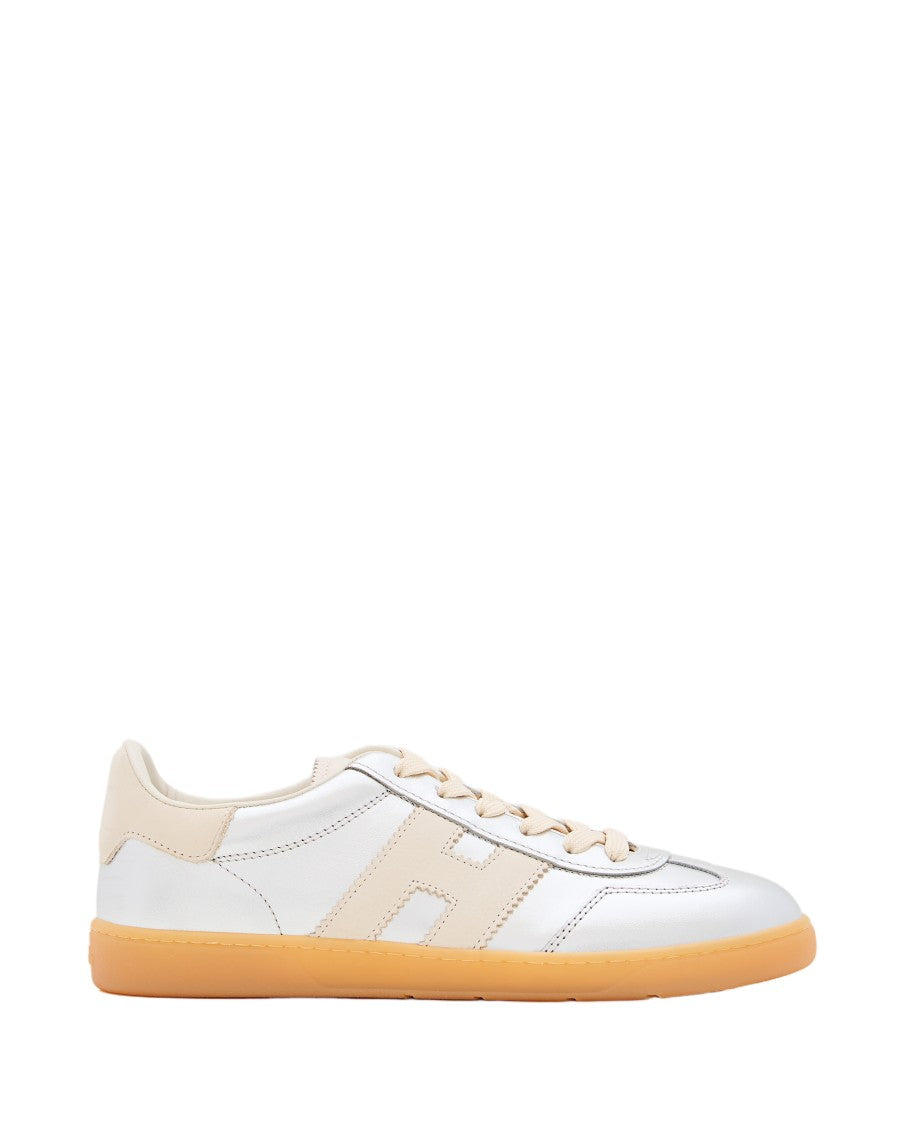 Hogan Metallic Silver Lace-Up Hogan Sneakers With Side Logo