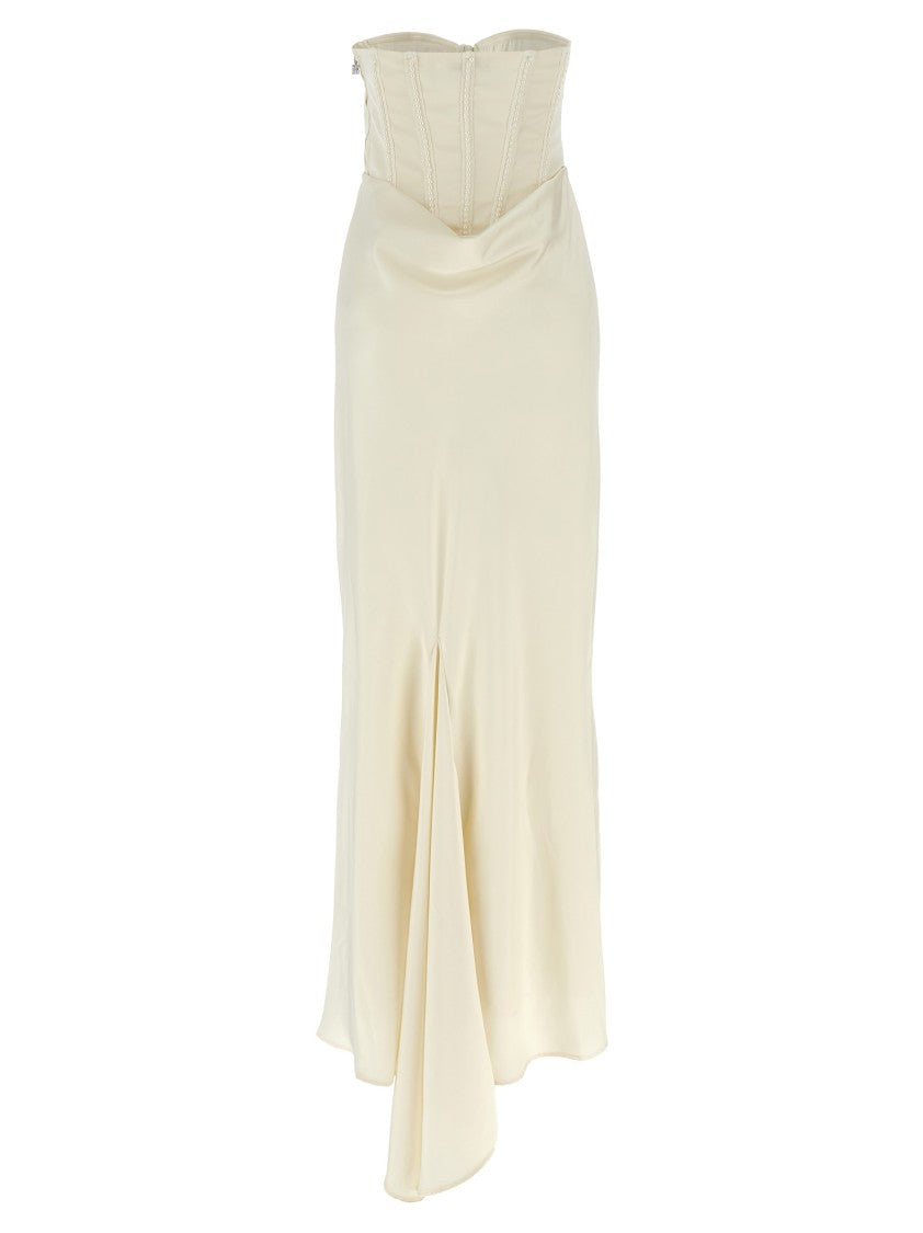 Rotate Birger Christensen Long Silk-Effect Dress With Padded Corset