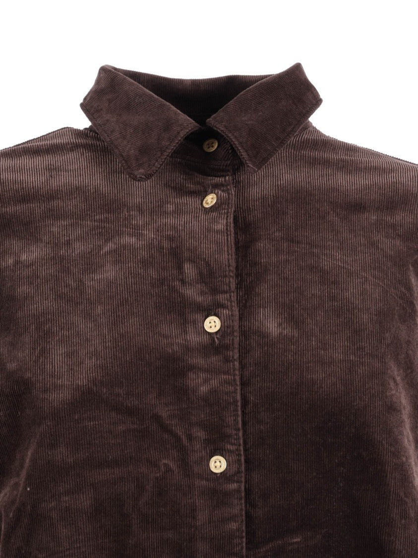 7 For All Mankind Brown Nina Cropped Shirt Corduroy Coffee Bean