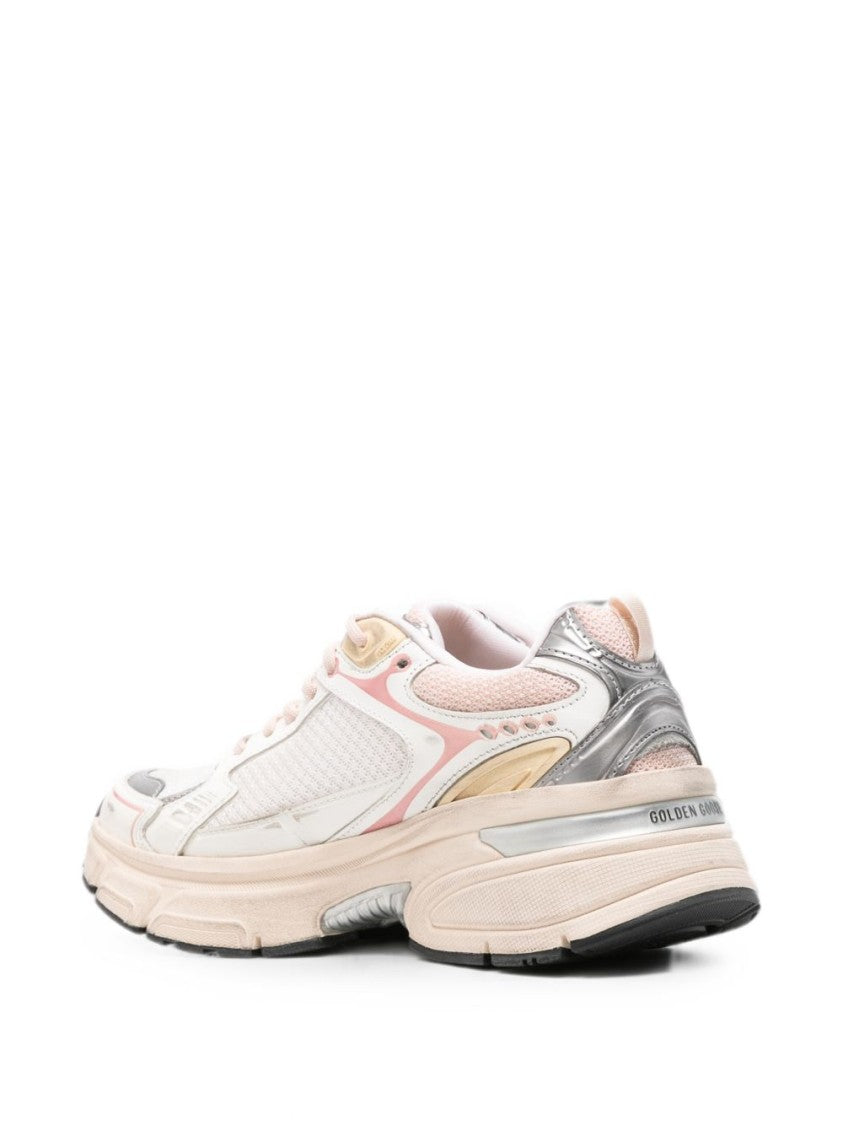 Golden Goose Chunky White Mesh Sneakers With Metallic Accents