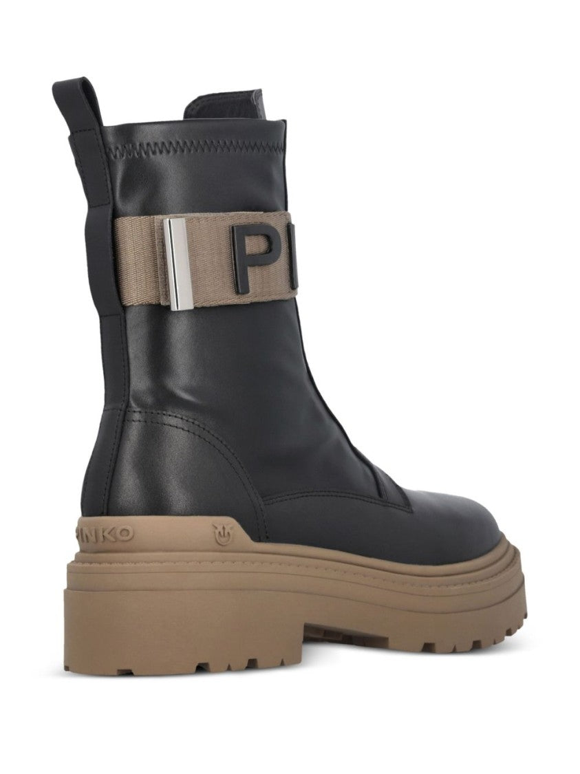 Pinko Chunky Sole Black Leather Boots
