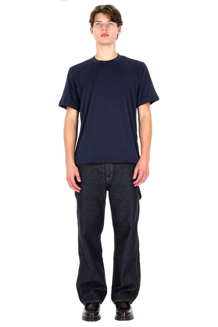 Eleventy Blue Double-Trim Cotton T-Shirt