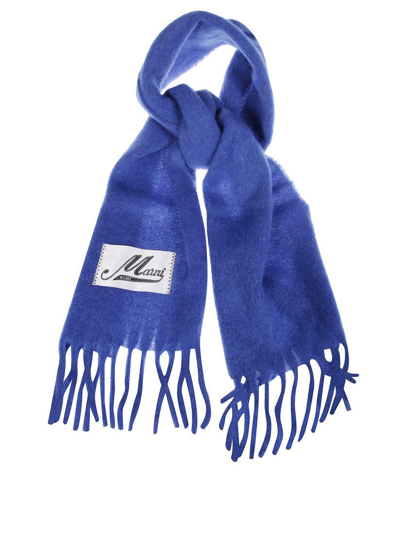 Marni Fringed Blue Scarf With Soft Textured Finish