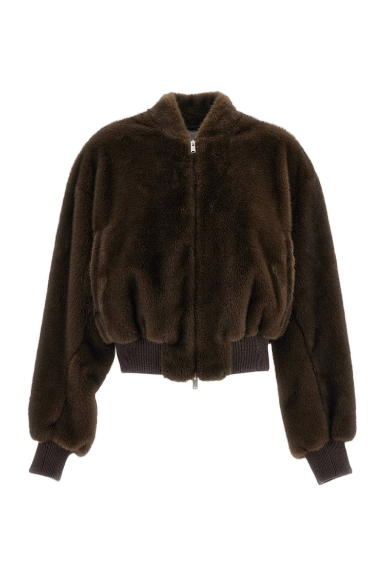 Stella Mccartney Brown Mink-Effect Faux-Fur Bomber Jacket