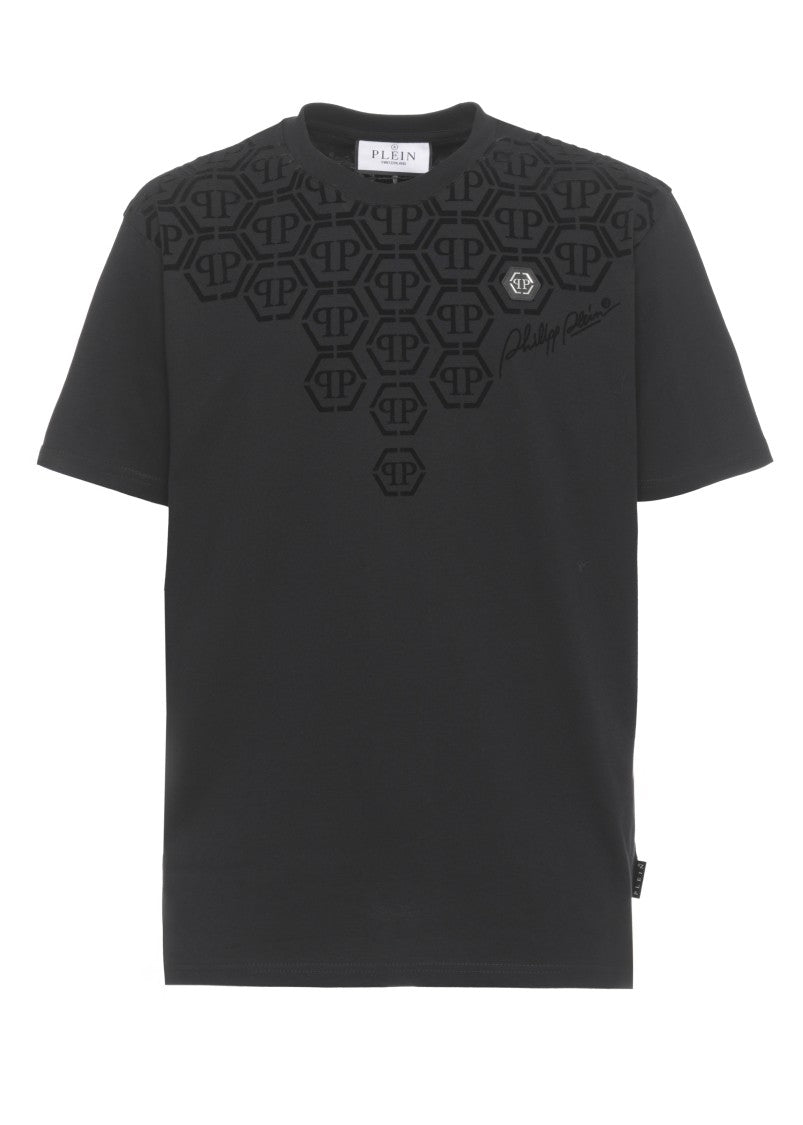 Philipp Plein Black Hexagon Monogram Metal Logo T-Shirt