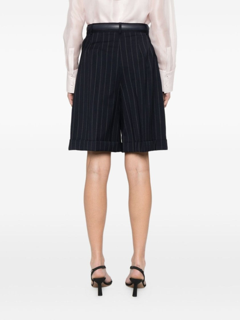 Max Mara Blue Double Front Pleats Wool Shorts
