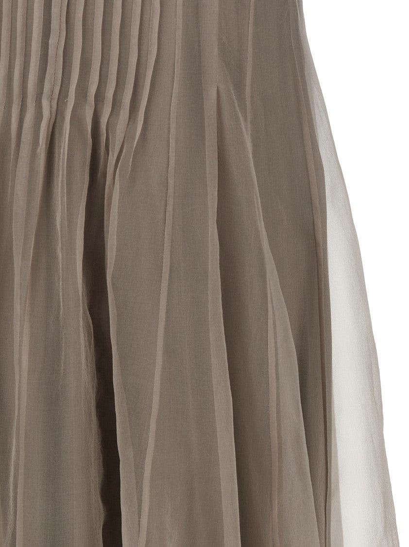 Brunello Cucinelli Pleated Silk Midi Dress With Monile Detail