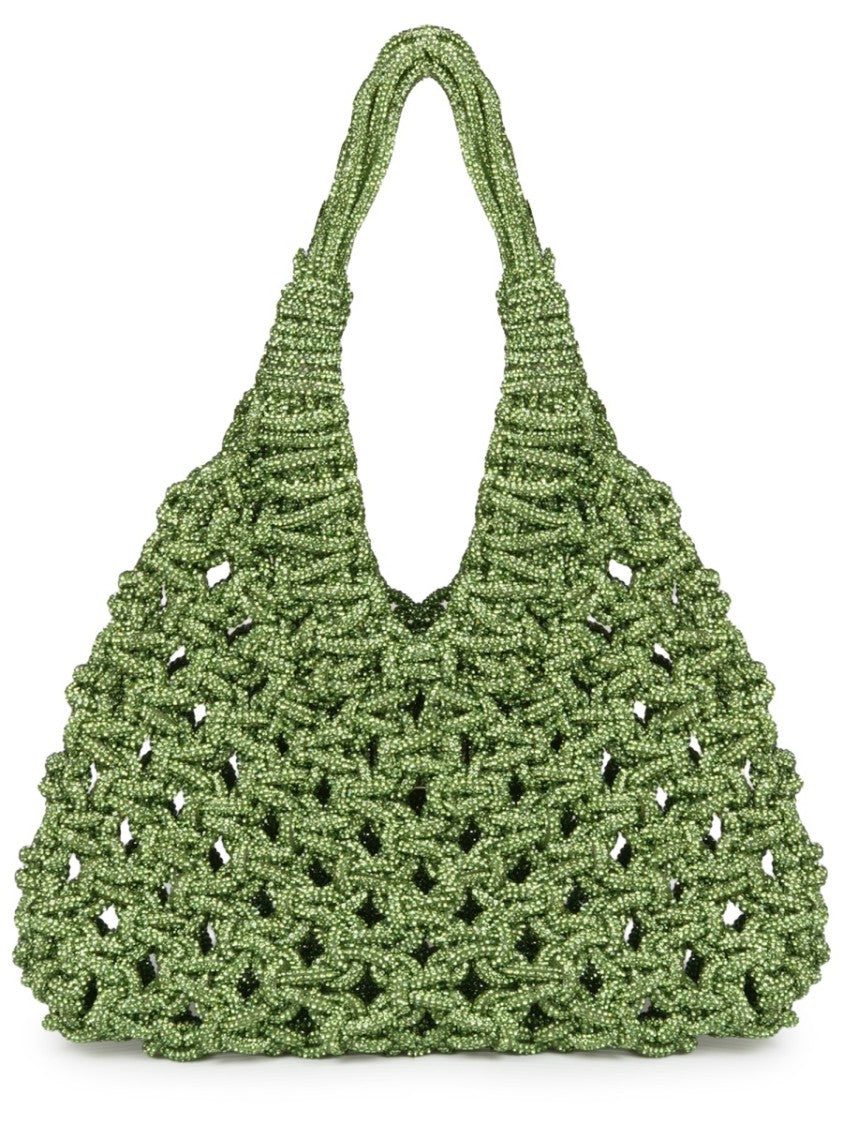 Hibourama Intricately Woven Green Resin Shoulder Bag