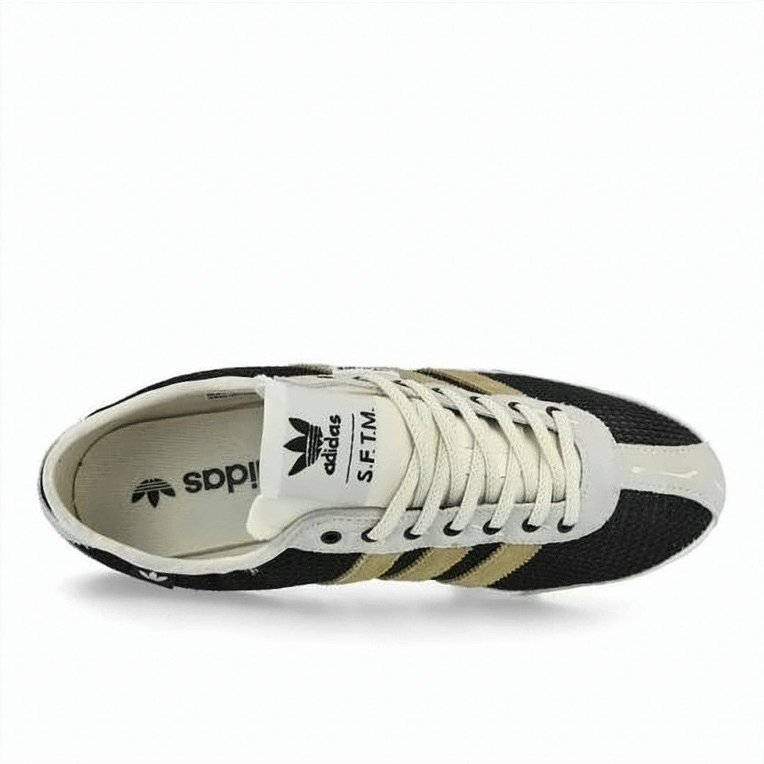 Song For The Mute Textured Black Sneakers With Beige Stripes And Rubber Sole