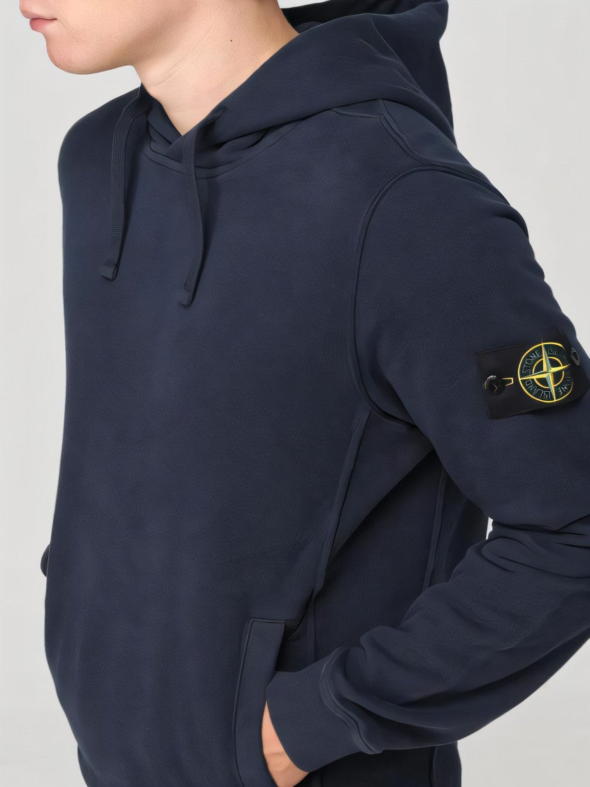 Stone Island Classic Blue Hoodie With Logo Patch