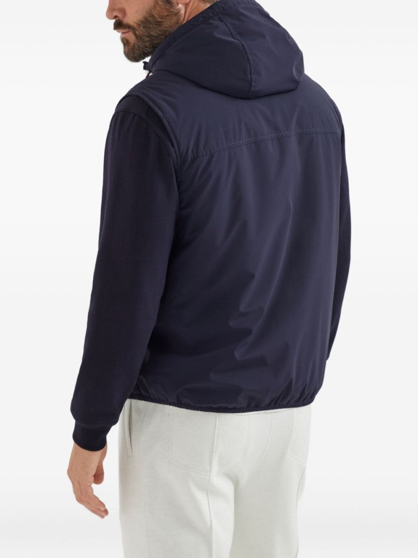 Brunello Cucinelli Black Zip-Up Hooded Logo Vest