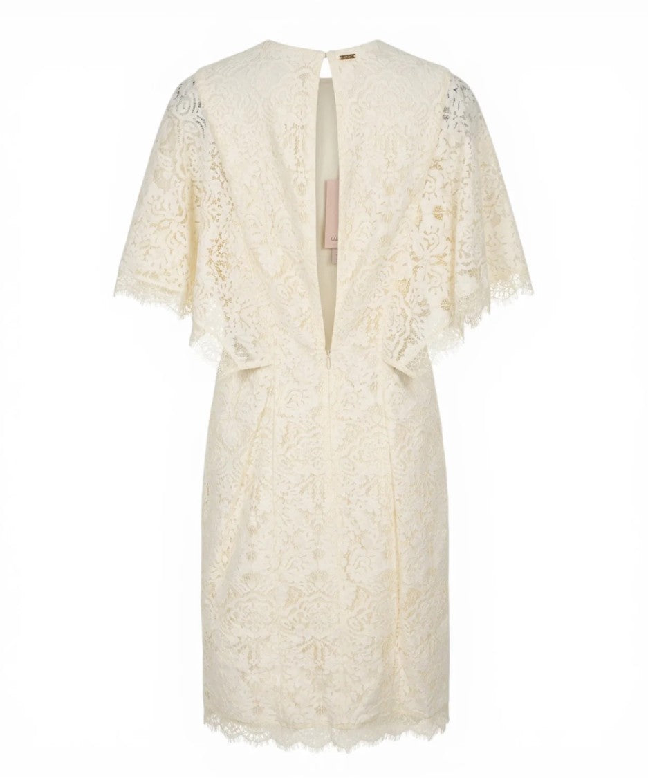 Twin-Set White Lace Overlay Midi Dress With Flutter Sleeves