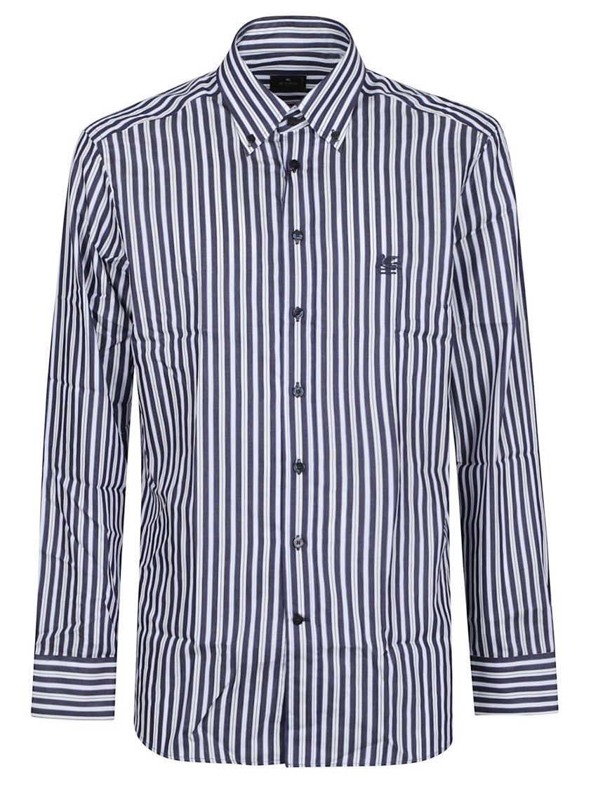 Etro Roma Blue Vertical Striped Cotton Button-Down Shirt