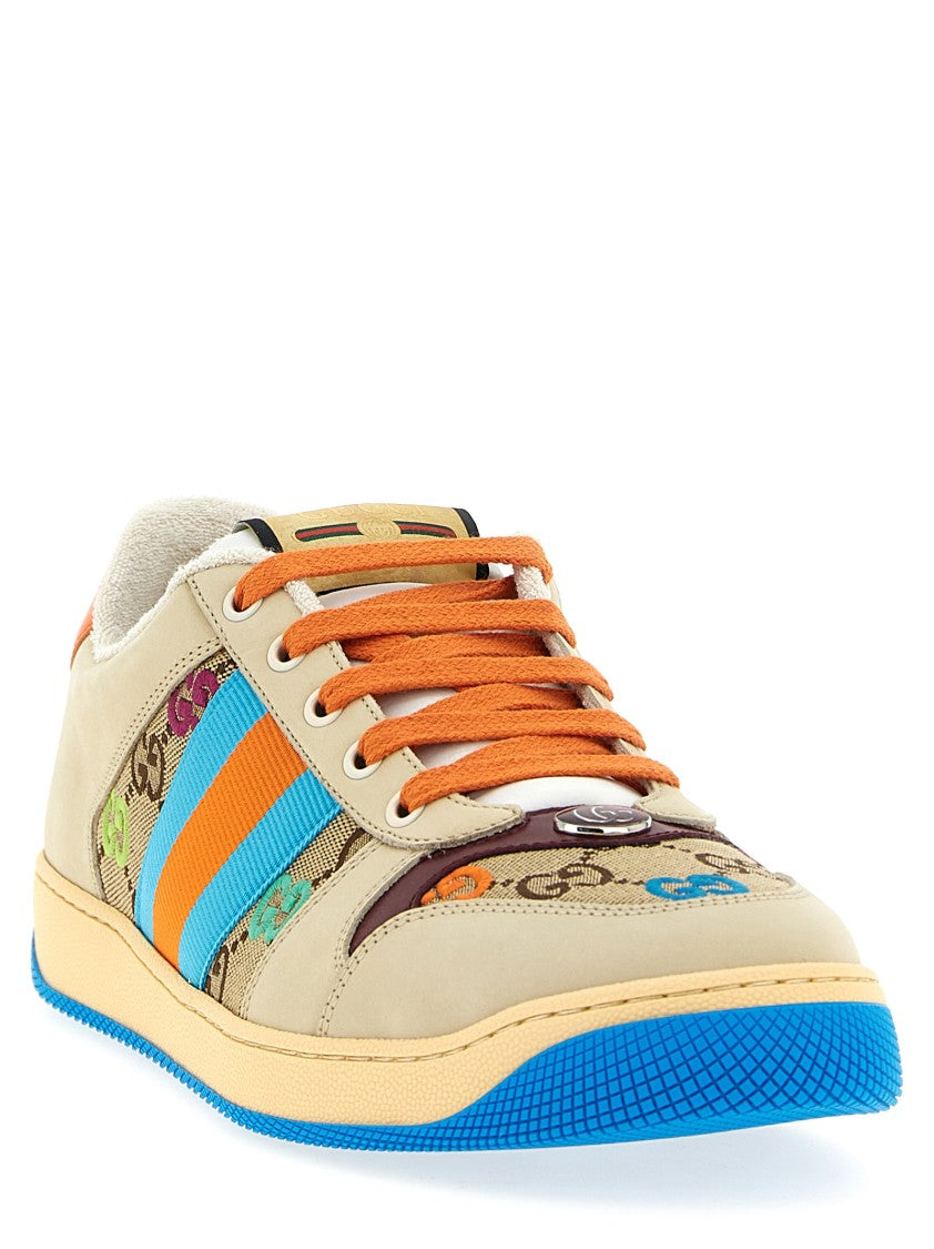 Gucci Leather Sneakers With Multicolor Gg Inserts
