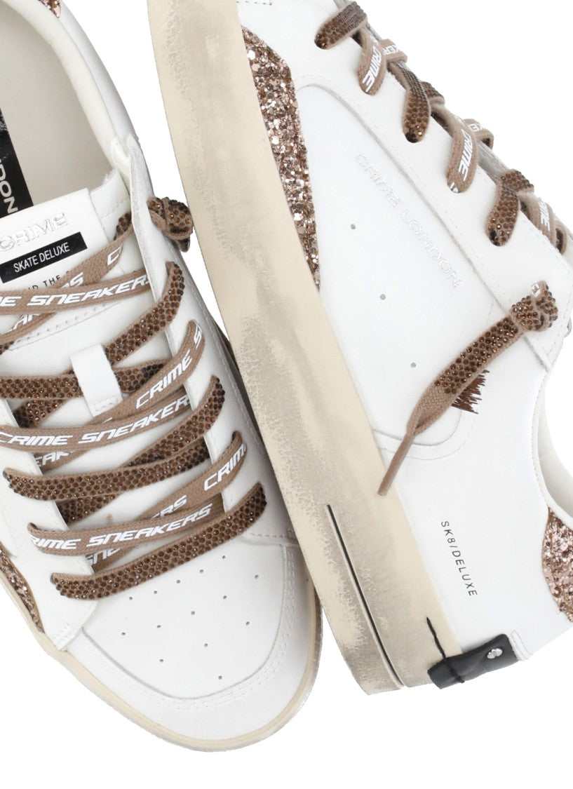 Crime London White Sk8 Deluxe Strass Laces Leather Sneakers
