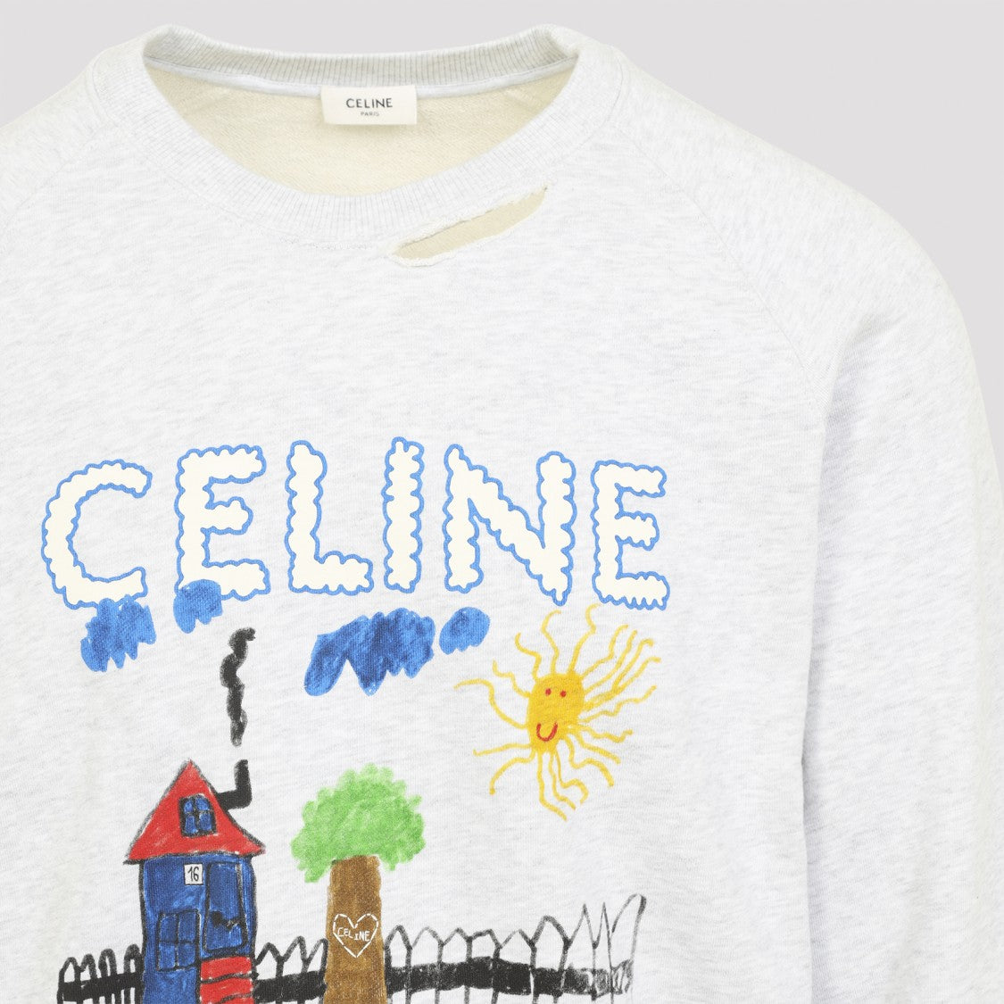 Celine Mélange Grey Cotton Sweatshirt With Playful Graphic Design