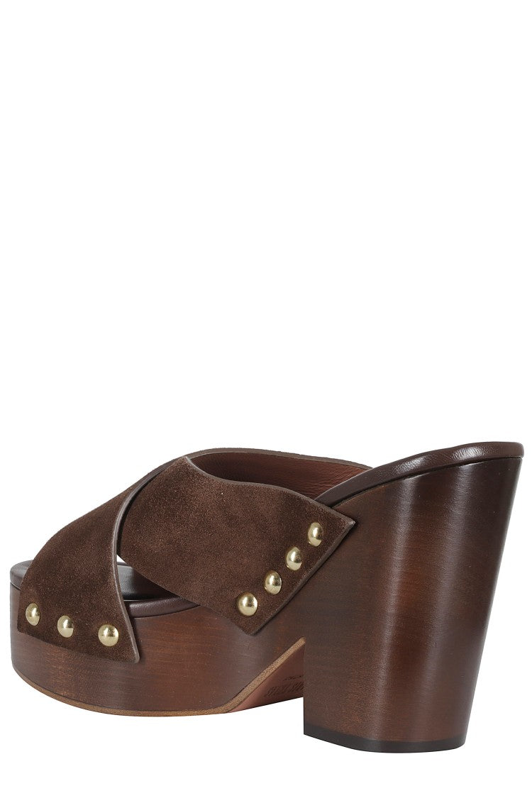 Paris Texas Ebony Marisol Decorative Studs High Heel Leather Mules
