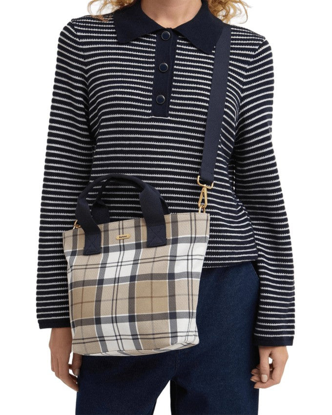 Barbour Rosewood Tartan Tote Bag With Matte Gold Tag