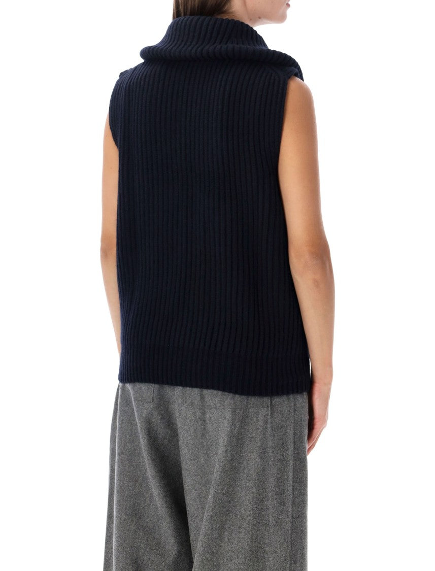 Soeur Kristen Ribbed Fold-Over Collar Knit Vest