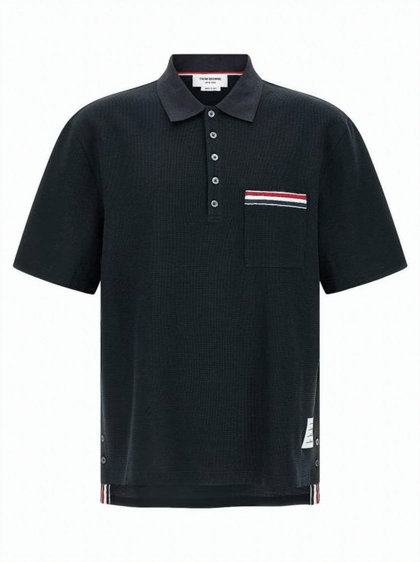 Thom Browne Textured Knit Polo Shirt With Classic Collar