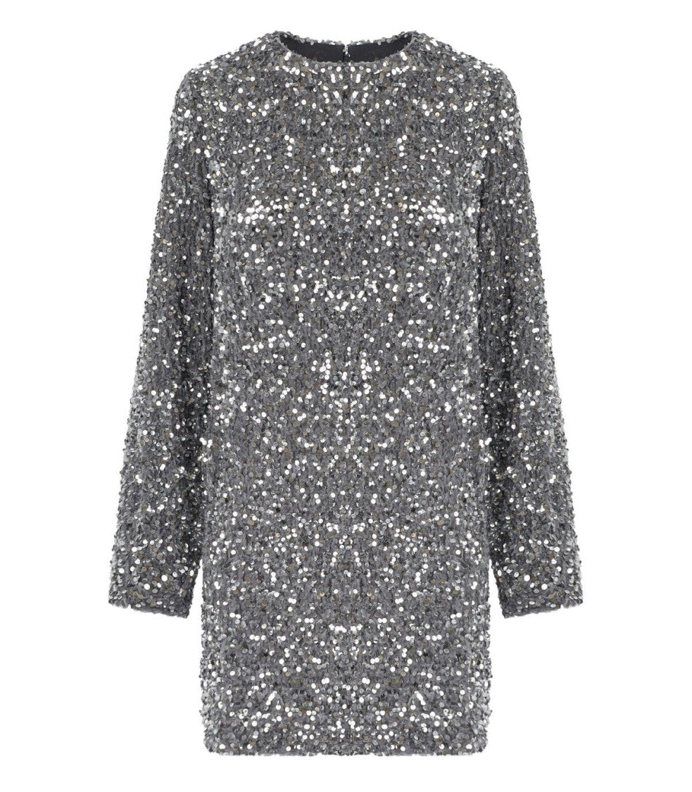 Elisabetta Franchi Steel Mini Dress With Sequins