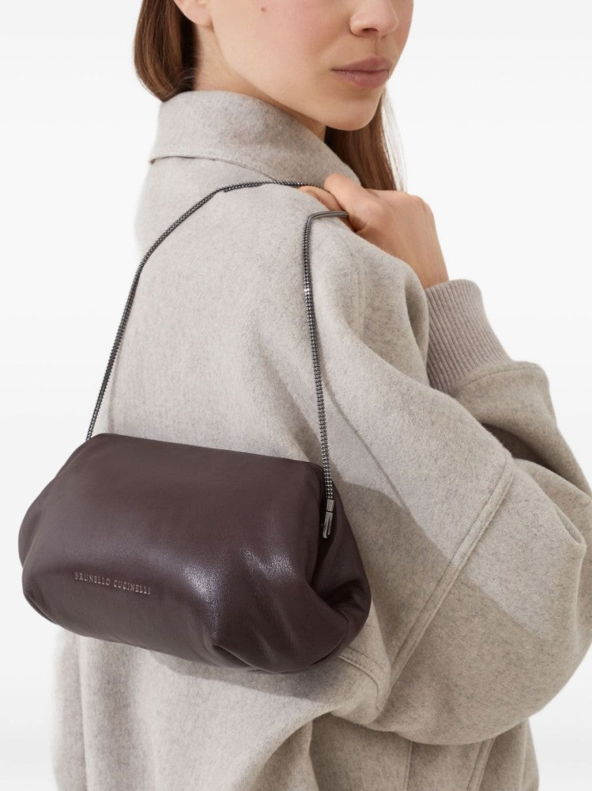 Brunello Cucinelli Soft Leather Brown Bag With Chain Strap And Suede Lining